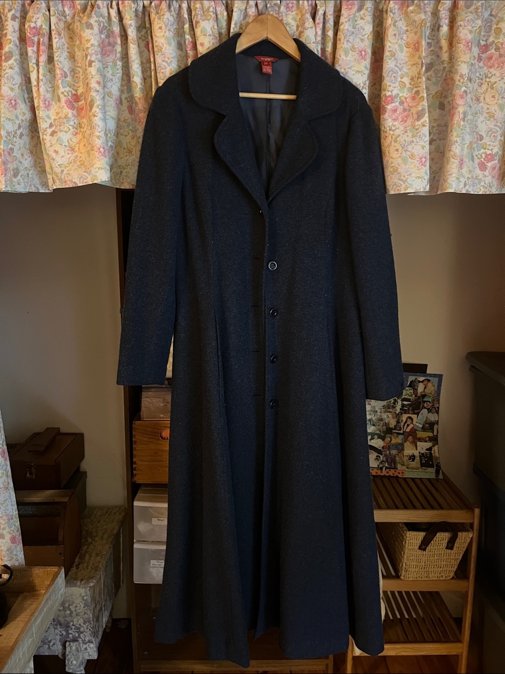 Vintage Sundance Full Length Navy Blue Wool Coat